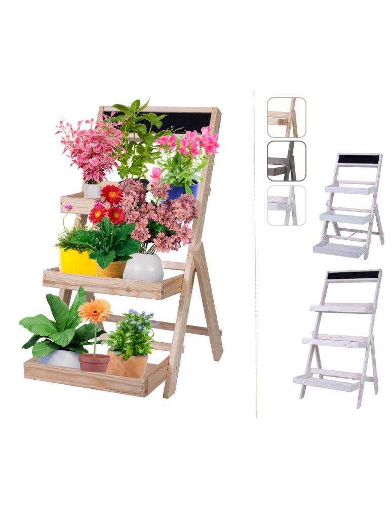 Blumenkasten und Hochbeete - Blumentreppe Blumenregal Etagere aus Kiefernholz, HxBxT, RDEZ_070X39X48_NAPT  /unbehandelt - product new.modo24.de 1