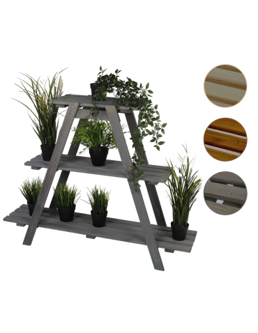 Blumentreppe Pflanzentreppe Etagenregal Blumenregal Gartenregal aus Holz, RP1_79X101X26_SCF1/gebeizt Grau