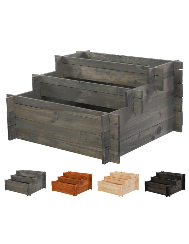 Blumenkasten und Hochbeete - 3-stufige Hochbeet Pflanzkasten Blumenkasten Gemüsebeet Holz Garten, ZP04_078X075_GRK1 cm/Kiefernholz gebeizt in Grau - product new.modo24.de 1