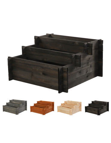 3-stufige Hochbeet Pflanzkasten Blumenkasten Gemüsebeet Holz Garten, ZP04_078X075_BLK1 cm/Kiefernholz gebeizt in Schwarz