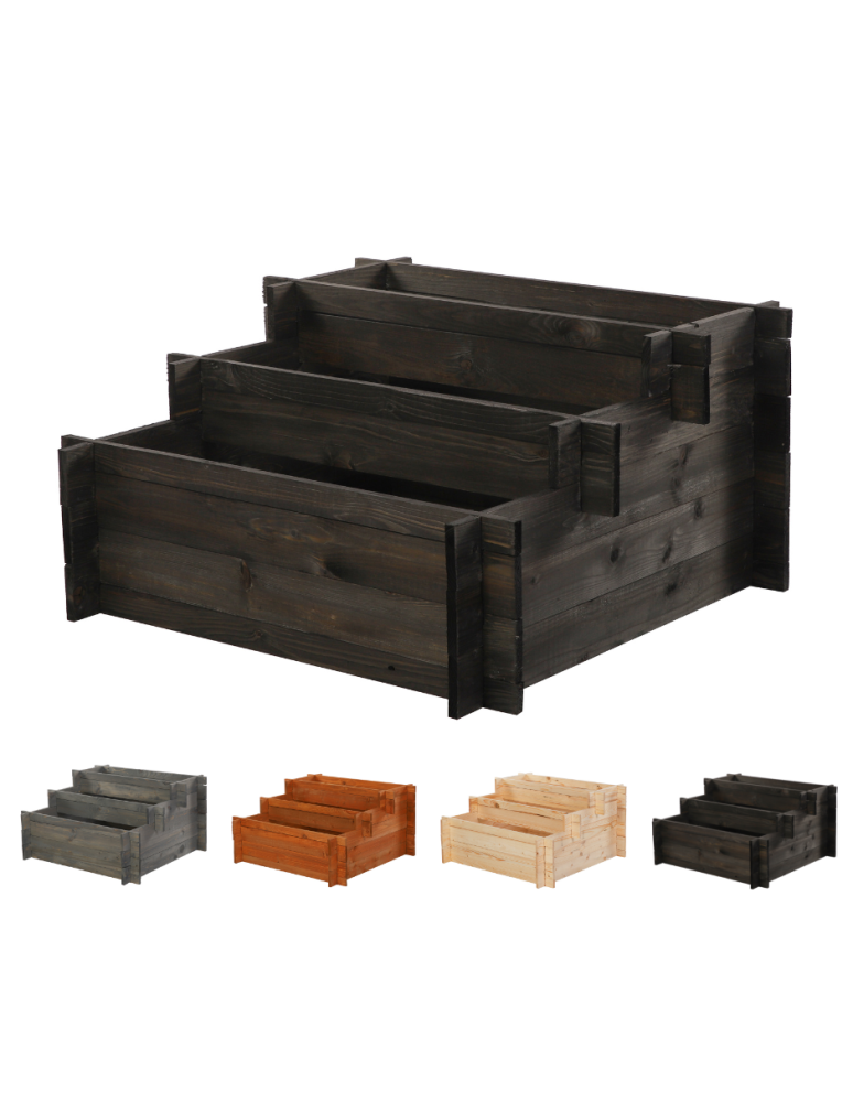 Blumenkasten und Hochbeete - 3-stufige Hochbeet Pflanzkasten Blumenkasten Gemüsebeet Holz Garten, ZP04_078X075_BLK1 cm/Kiefernholz gebeizt in Schwarz - product new.modo24.de 1