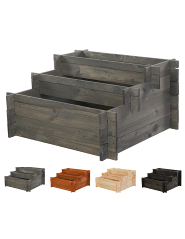 3-stufige Hochbeet Pflanzkasten Blumenkasten Gemüsebeet Holz Garten, ZP04_100X075_GRK1 cm/Kiefernholz gebeizt in Grau