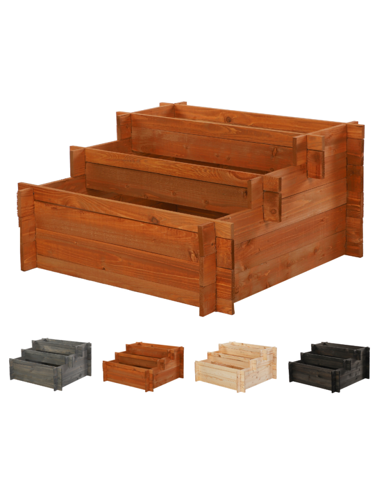 Blumenkasten und Hochbeete - 3-stufige Hochbeet Pflanzkasten Blumenkasten Gemüsebeet Holz Garten, ZP04_100X075_BRK1 cm/Kiefernholz gebeizt in Braun - product new.modo24.de 1