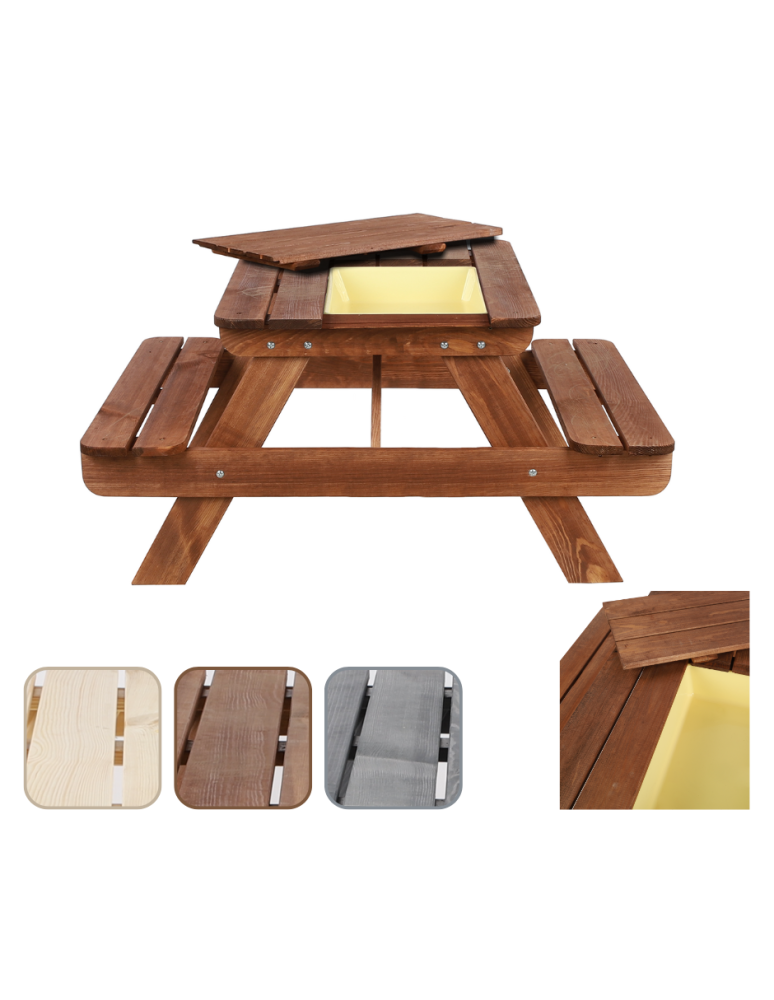 Gartenmöbel und Bänke - Picknicktisch Kindertisch Gartentisch für Kinder, mit Behälter und Deckel, SPD_1100_POJ_R0K1/gebeizt in Braun - product new.modo24.de 1