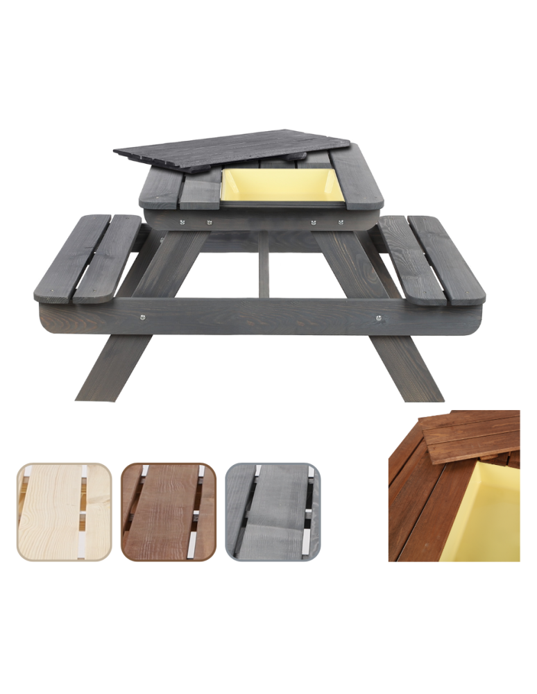Gartenmöbel und Bänke - Picknicktisch Kindertisch Gartentisch für Kinder, mit Behälter und Deckel, SPD_1100_POJ_S0K1/gebeizt in Grau - produkt new.modo24.de 1