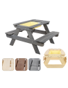 Picknicktisch Kindertisch Gartentisch für Kinder, mit Behälter und Deckel, SPD_0800_POJ_S0K1/gebeizt in Grau