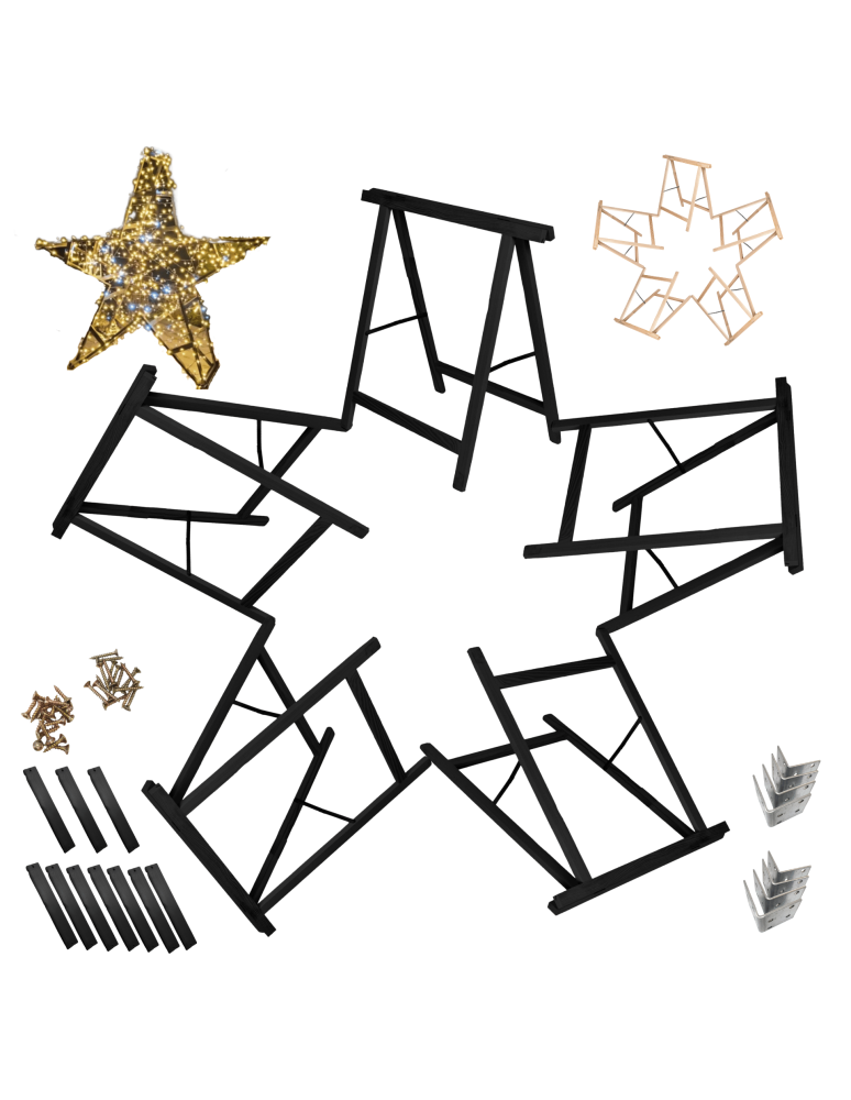 Weihnachtsstern ModoStar - Sägebock Holzbock Klappbock Arbeitsbock DIY Stern - Weihnachtsstern SET | Tapezierbock Montagebock|SCHWARZ |GWZM_180X180X70_BK1 - produkt new.modo24.de 1