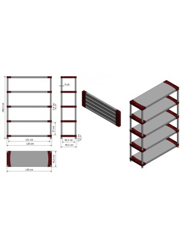 Kellerregale/Garagenregale - Plastikregal Kunststoffregal Steckregal  Tytan-5-130 (180x130x46), 5 Böden, ROT - product 3