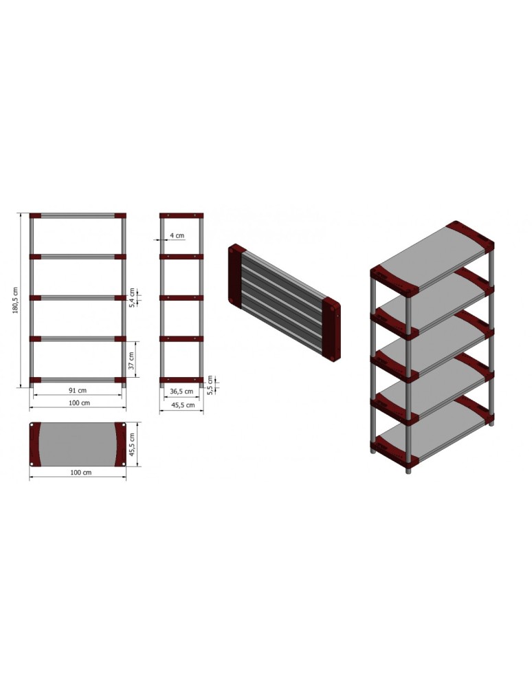 Kellerregale/Garagenregale - Plastikregal Kunststoffregal Steckregal  Tytan-5-100 (180x100x46), 5 Böden, GRAU - product new.modo24.de 3