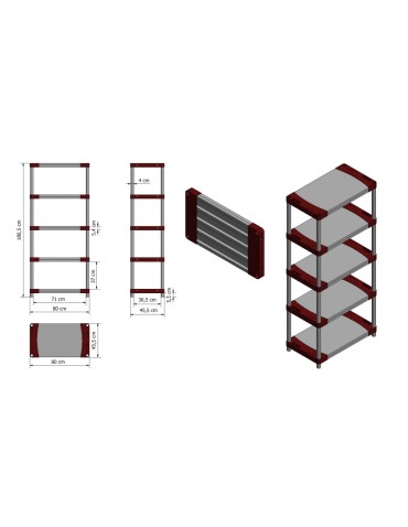 Kellerregale/Garagenregale - Plastikregal Kunststoffregal Steckregal  Tytan-5-80 (180x80x46), 5 Böden, GRAU - product 2