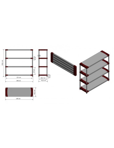 Plastikregal Kunststoffregal Steckregal  Tytan-4-140 (138x140x46), 4 Böden, ROT - product 2