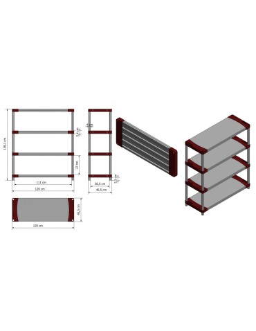Plastikregal Kunststoffregal Steckregal  Tytan-4-120 (138x120x46), 4 Böden, ROT - product 2