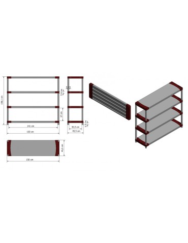 Plastikregal Kunststoffregal Steckregal  Tytan-4-150 (138x150x46), 4 Böden, ROT - product 2