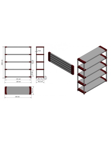 Kellerregale/Garagenregale - Plastikregal Kunststoffregal Steckregal  Tytan-5-150 (180x150x46), 5 Böden, ROT - product 4