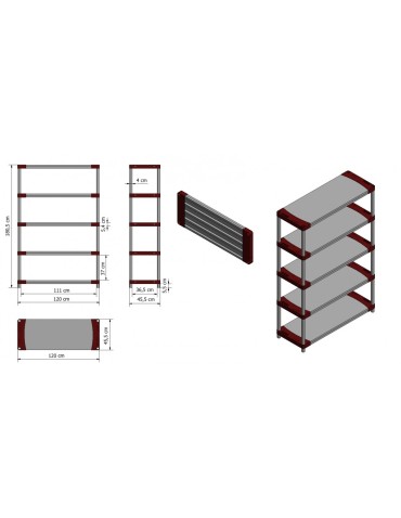 Kellerregale/Garagenregale - Plastikregal Kunststoffregal Steckregal  Tytan-5-120 (180x120x46), 5 Böden, ROT - product 4