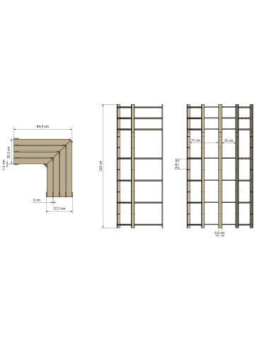 Holzregal 7 Böden 220x85x38 cm, B33R_220X085X38_N0F1, Unbehandelt - product 2
