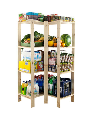 Holzregal, Lagerregal. Kellerregal Maxi 4WP (166,4x85x50), 4 Massivböden, unbehandelt