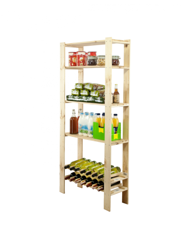 Holzregal Lagerregal Kellerregal Maxi RW-4LP (166,4x80x30), 4 Massiv Böden + 2 Weinböden, unbehandelt