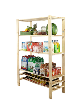 Holzregal, Lagerregal. Kellerregal Maxi RW-4NP (166,4x120x50), 4 Massivböden + 2 Weinböden, unbehandelt