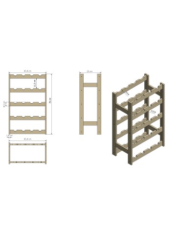 Weinregal für 20 Flaschen RW-1-20 (43,5x25x70), Unbehandelt - product 2