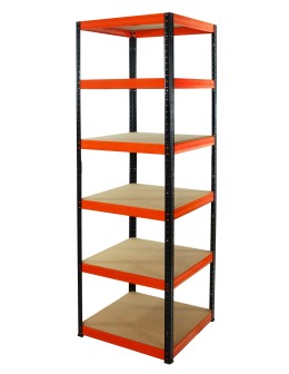 Metallregal Werkstatt Schwerlastregal Helios HBO_213x060x60_6 Böden, Traglast: 175 Kg, Farbe: SCHWARZ/ORANGE