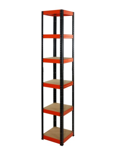Metallregal Werkstatt Schwerlastregal Helios HBO_213x030x30_6 Böden, Traglast: 175 Kg, Farbe: SCHWARZ/ORANGE