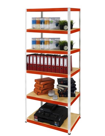 Kellerregale/Garagenregale - Metallregal Werkstatt Schwerlastregal Helios HWO_213x045x45_6 Böden, Traglast: 175 Kg, Farbe: WEIß/ORANGE - produkt 5