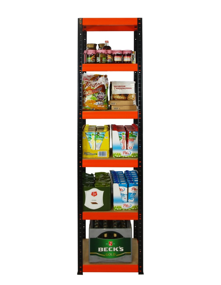 Kellerregale/Garagenregale - Metallregal Werkstatt Schwerlastregal Helios HBO_196x050x50_6 Böden, Traglast: 175 Kg, Farbe: SCHWARZ/ORANGE - product new.modo24.de 3