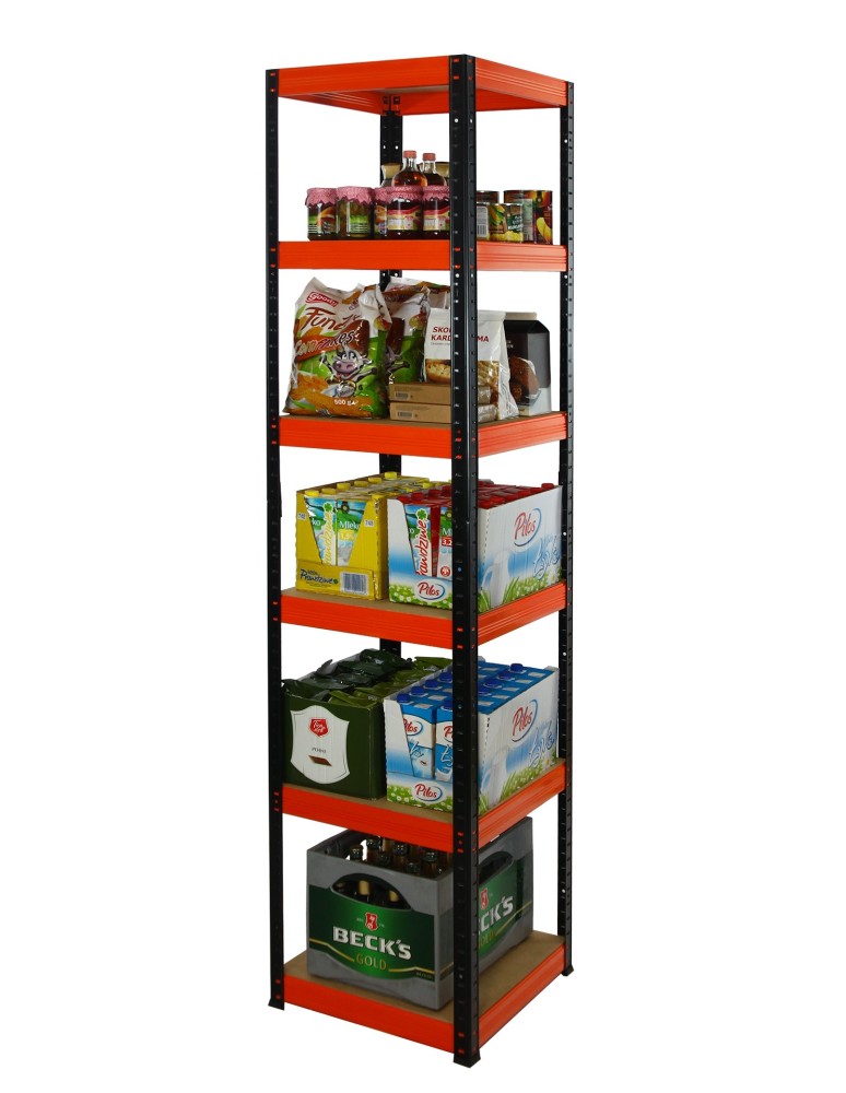 Kellerregale/Garagenregale - Metallregal Werkstatt Schwerlastregal Helios HBO_196x050x50_6 Böden, Traglast: 175 Kg, Farbe: SCHWARZ/ORANGE - product new.modo24.de 4