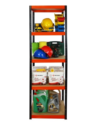 Kellerregale/Garagenregale - Metallregal Werkstatt Schwerlastregal Helios HBO_180x060x60_5 Böden, Traglast: 175 Kg, Farbe: SCHWARZ/ORANGE - product 5