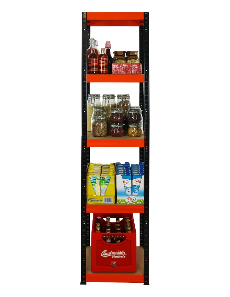 Kellerregale/Garagenregale - Metallregal Werkstatt Schwerlastregal Helios HBO_180x045x45_5 Böden, Traglast: 175 Kg, Farbe: SCHWARZ/ORANGE - product new.modo24.de 3