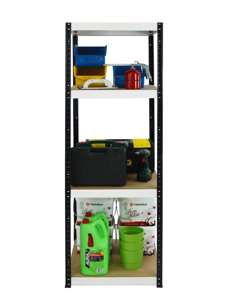 Kellerregale/Garagenregale - Metallregal Werkstatt Schwerlastregal Helios HBW_180x045x45_4 Böden, Traglast: 175 Kg, Farbe: SCHWARZ/WEIß - product new.modo24.de 5
