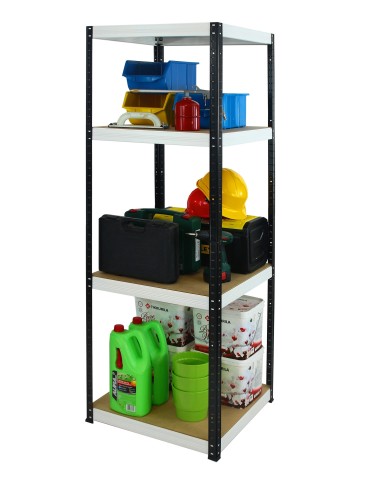Kellerregale/Garagenregale - Metallregal Werkstatt Schwerlastregal Helios HBW_180x045x45_4 Böden, Traglast: 175 Kg, Farbe: SCHWARZ/WEIß - product 6
