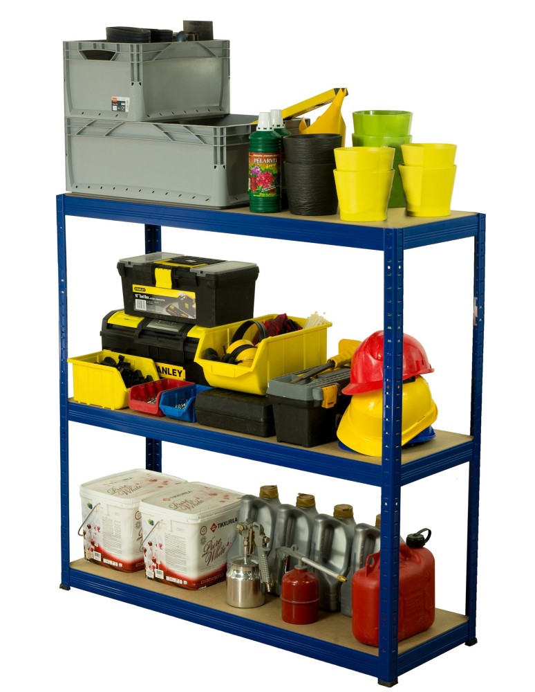 Kellerregale/Garagenregale - Metallregal Werkstatt Schwerlastregal Helios HNN_090x045x45_3 Böden, Traglast: 175 Kg, Farbe: BLAU - product new.modo24.de 1