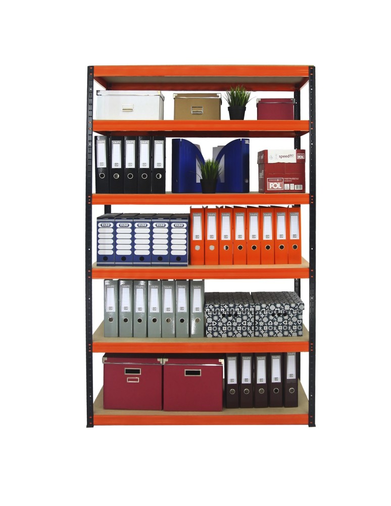 Kellerregale/Garagenregale - Metallregal Werkstatt Schwerlastregal Helios HBO_213x120x50_6 Böden, Traglast: 350 Kg, Farbe: SCHWARZ/ORANGE - product new.modo24.de 5