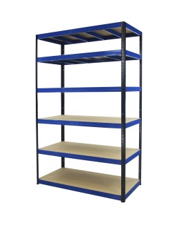 Metallregal Werkstatt Schwerlastregal Helios HBN_213x110x45_6 Böden, Traglast: 400 Kg, Farbe: SCHWARZ/BLAU