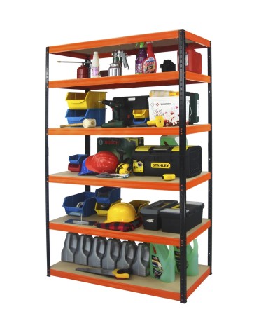 Kellerregale/Garagenregale - Metallregal Werkstatt Schwerlastregal Helios HBO_213x100x60_6 Böden, Traglast: 350 Kg, Farbe: SCHWARZ/ORANGE - product 4