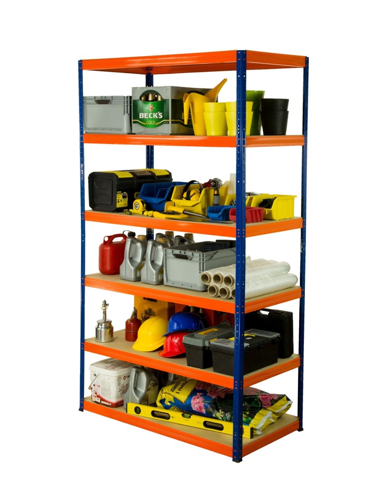 Kellerregale/Garagenregale - Metallregal Werkstatt Schwerlastregal Helios HNO_213x090x35_6 Böden, Traglast: 400 Kg, Farbe: BLAU/ORANGE - product new.modo24.de 1