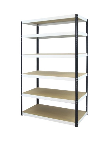 Metallregal Werkstatt Schwerlastregal Helios HBW_213x075x50_6 Böden, Traglast: 350 Kg, Farbe: SCHWARZ/WEIß