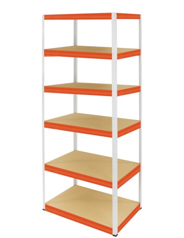 Metallregal Werkstatt Schwerlastregal Helios HWO_213x075x50_6 Böden, Traglast: 400 Kg, Farbe: WEIß/ORANGE