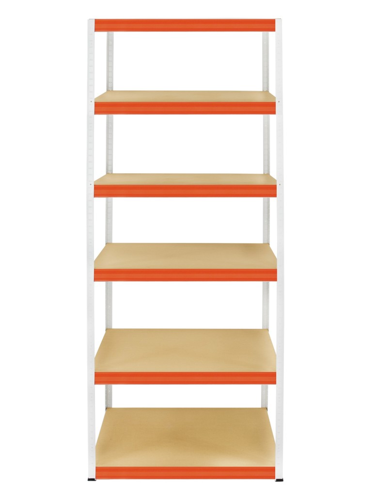 Kellerregale/Garagenregale - Metallregal Werkstatt Schwerlastregal Helios HWO_196x120x50_6 Böden, Traglast: 175 Kg, Farbe: WEIß/ORANGE - produkt new.modo24.de 2