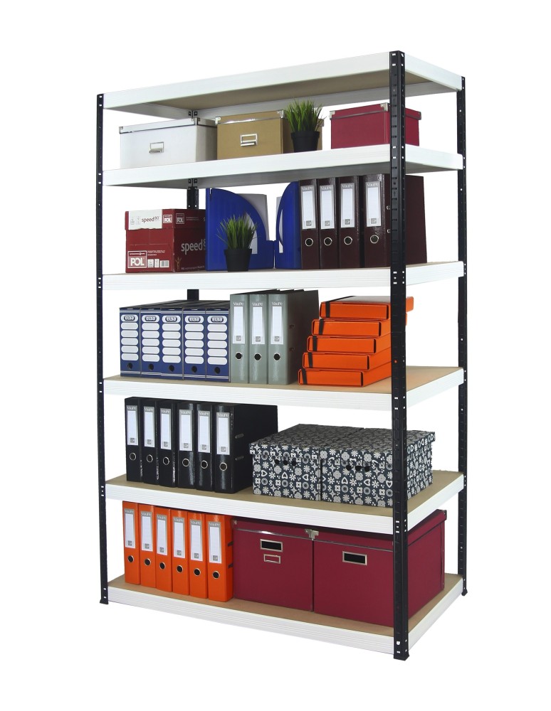 Kellerregale/Garagenregale - Metallregal Werkstatt Schwerlastregal Helios HBW_196x110x30_6 Böden, Traglast: 175 Kg, Farbe: SCHWARZ/WEIß - product new.modo24.de 3