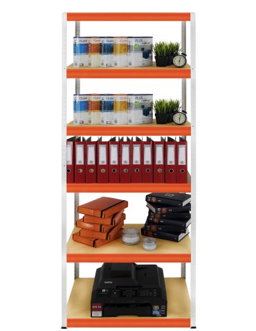 Kellerregale/Garagenregale - Metallregal Werkstatt Schwerlastregal Helios HWO_196x100x40_6 Böden, Traglast: 350 Kg, Farbe: WEIß/ORANGE - product 4