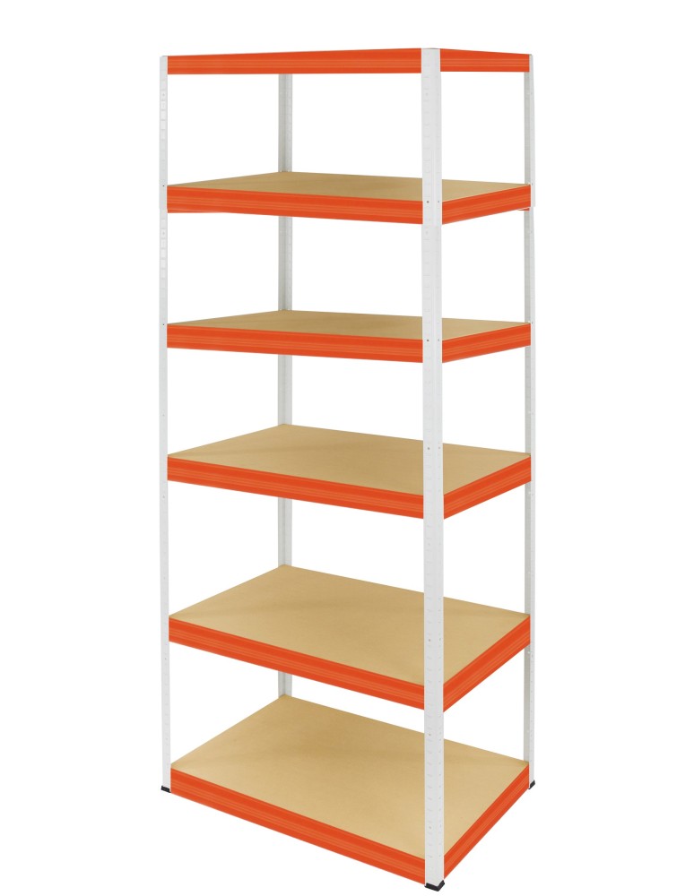 Kellerregale/Garagenregale - Metallregal Werkstatt Schwerlastregal Helios HWO_196x090x60_6 Böden, Traglast: 175 Kg, Farbe: WEIß/ORANGE - product new.modo24.de 1