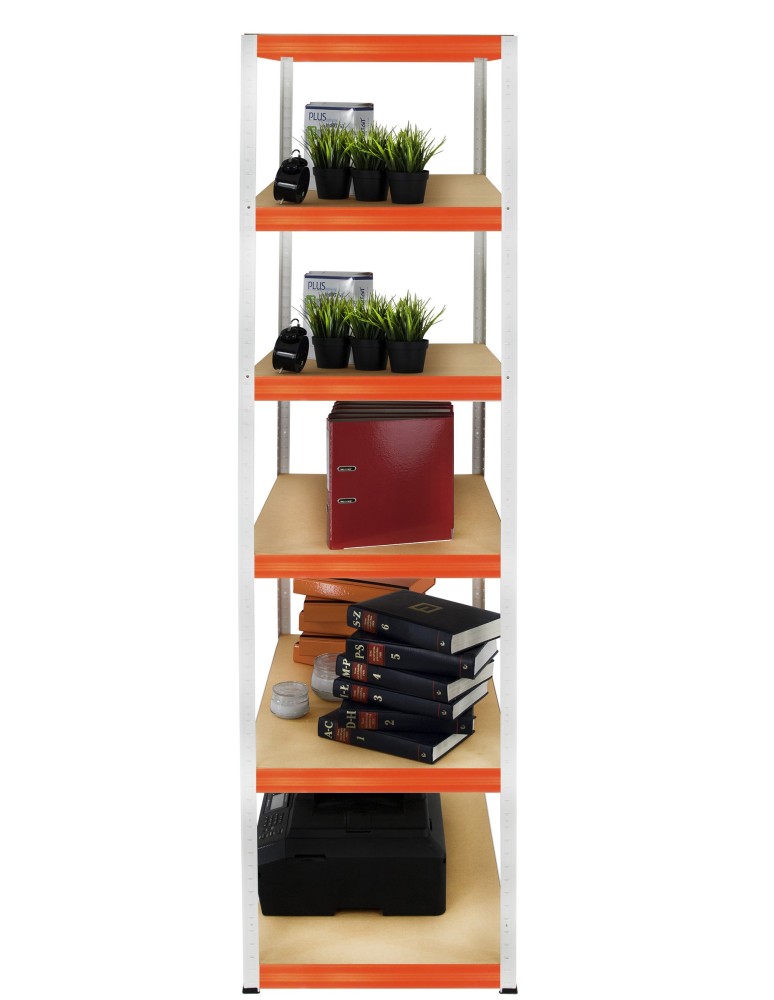 Kellerregale/Garagenregale - Metallregal Werkstatt Schwerlastregal Helios HWO_196x090x60_6 Böden, Traglast: 175 Kg, Farbe: WEIß/ORANGE - produkt new.modo24.de 5