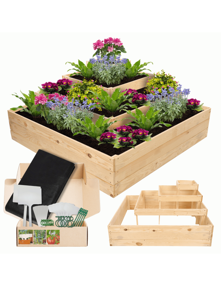 Serie ZP06 - Hochbeet, Kräuterbeet, Gartenbeet, Pflanzbeet, für Garten und Terrasse, Kiefernholz 54x119x119 cm, Farbe: Natur - product new.modo24.de 1