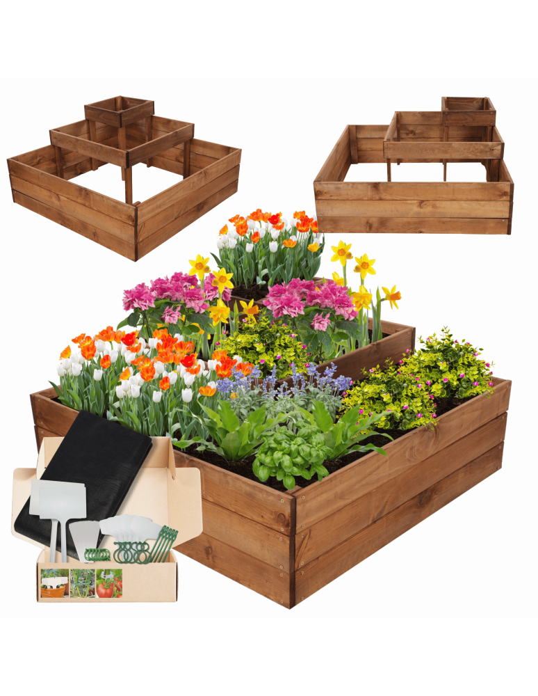 Serie ZP06 - Hochbeet, Kräuterbeet, Gartenbeet, Pflanzbeet, für Garten und Terrasse, Kiefernholz 45x92x92 cm, Farbe: Braun imprägniert - product new.modo24.de 1