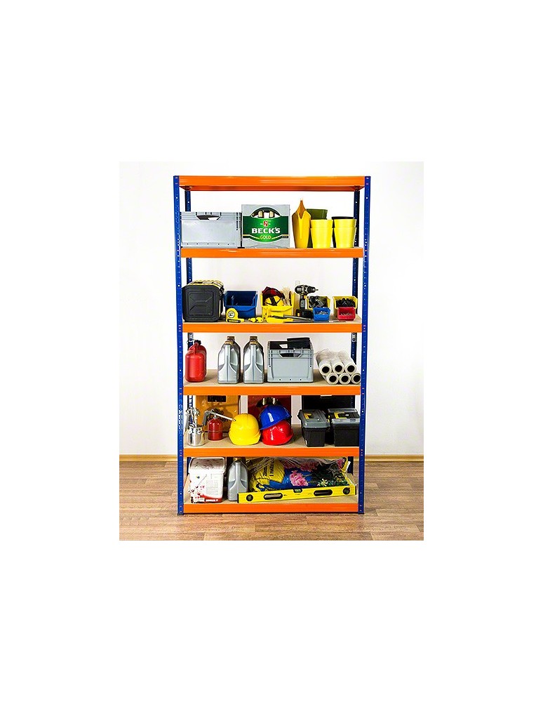 Kellerregale/Garagenregale - Metallregal Werkstatt Schwerlastregal Helios HNO_196x075x40_6 Böden, Traglast: 350 Kg, Farbe: BLAU/ORANGE - product new.modo24.de 5