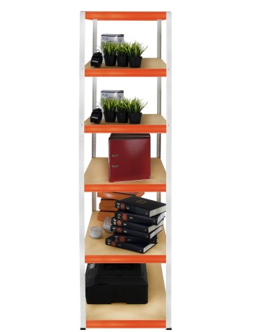 Kellerregale/Garagenregale - Metallregal Werkstatt Schwerlastregal Helios HWO_196x075x60_6 Böden, Traglast: 275 Kg, Farbe: WEIß/ORANGE - product 5