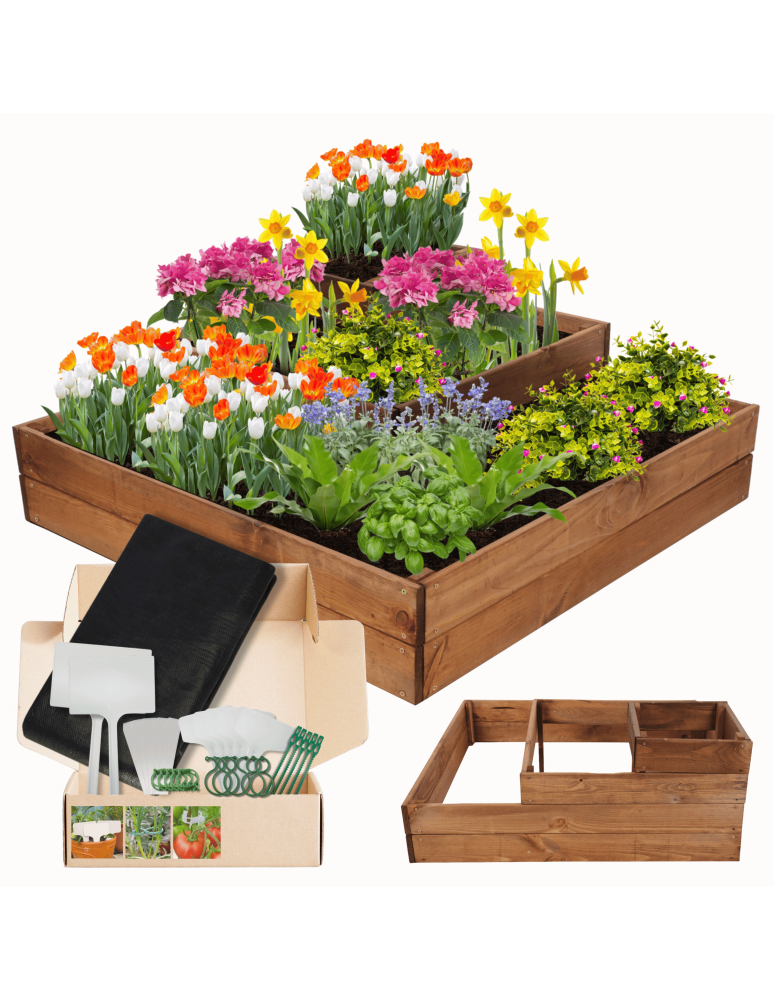 Serie ZP06 - Hochbeet, Kräuterbeet, Gartenbeet, Pflanzbeet, für Garten und Terrasse, Kiefernholz 36x92x92 cm, Farbe: Braun imprägniert - product new.modo24.de 1